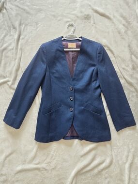 Vintage Pendleton 100% Virgin Wool Collarless Jacket Navy Minimalist Size 6 USA